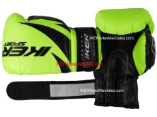 Guantes Kick Boxing, Muay Thai, Boxeo, IKER, modelo Tyson, Artes Marciales Mixtas, Verde Neon