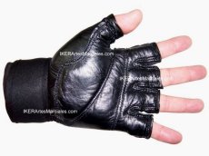 Guantes para Pesas / Ciclismo IKER, Piel de Res y Neopreno modelo Rude, Negros