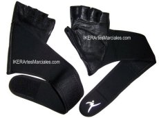 Guantes para Pesas / Ciclismo IKER, Piel de Res y Neopreno modelo Next, Negros